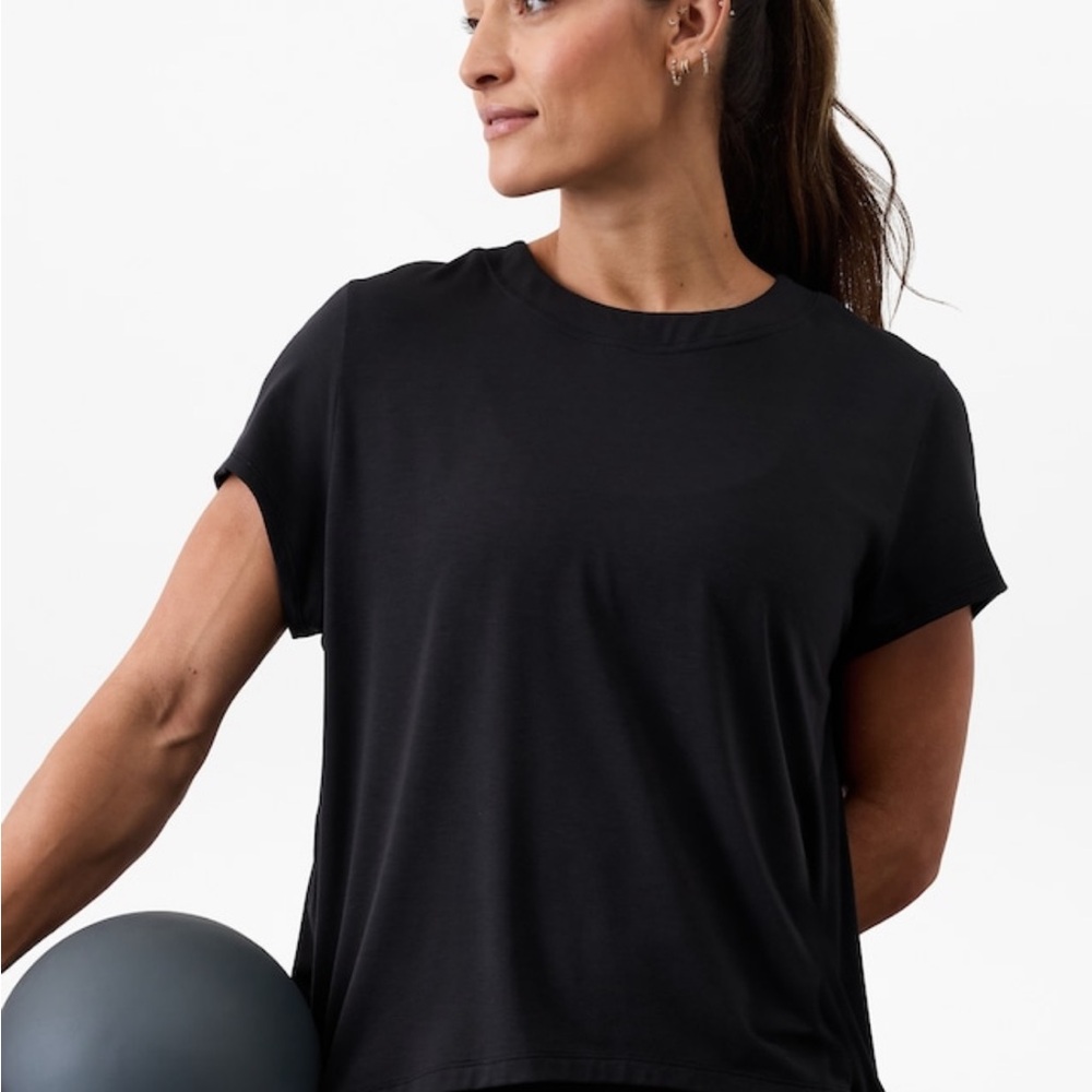 Athleta With Ease Tee Gray Ribbed Relaxed Short Sleeve Tee
